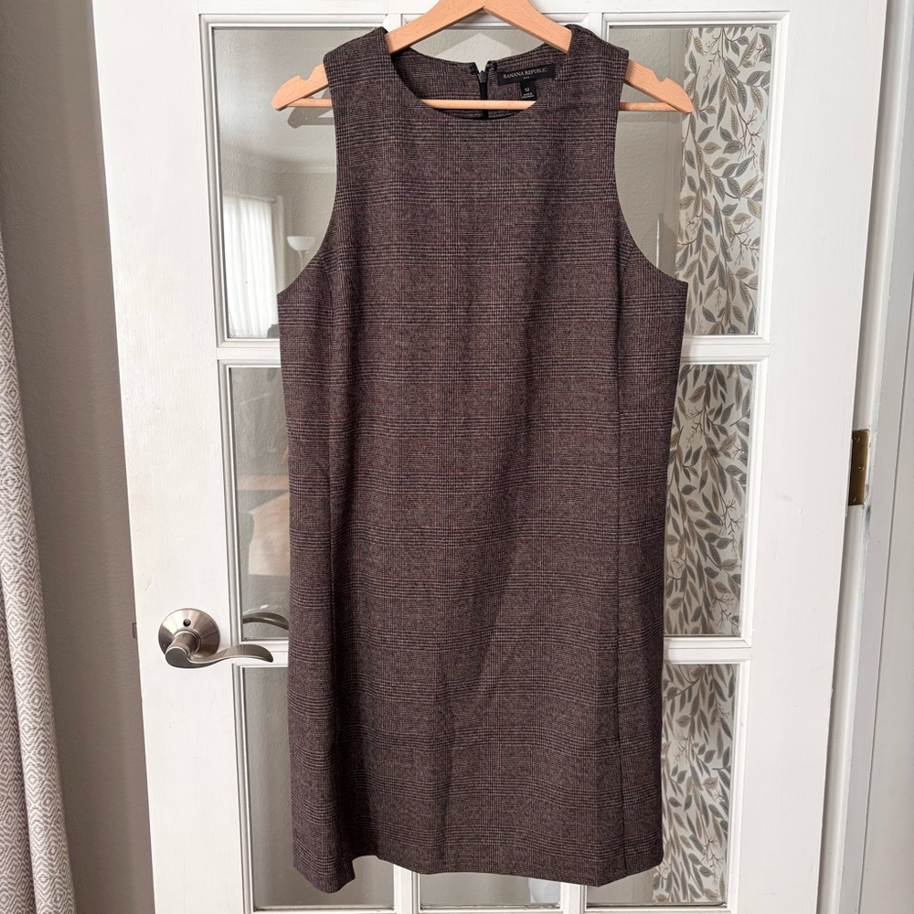 BANANA REPUBLIC Brown Houndstooth Plaid Shift Dress Sz 12 NWT